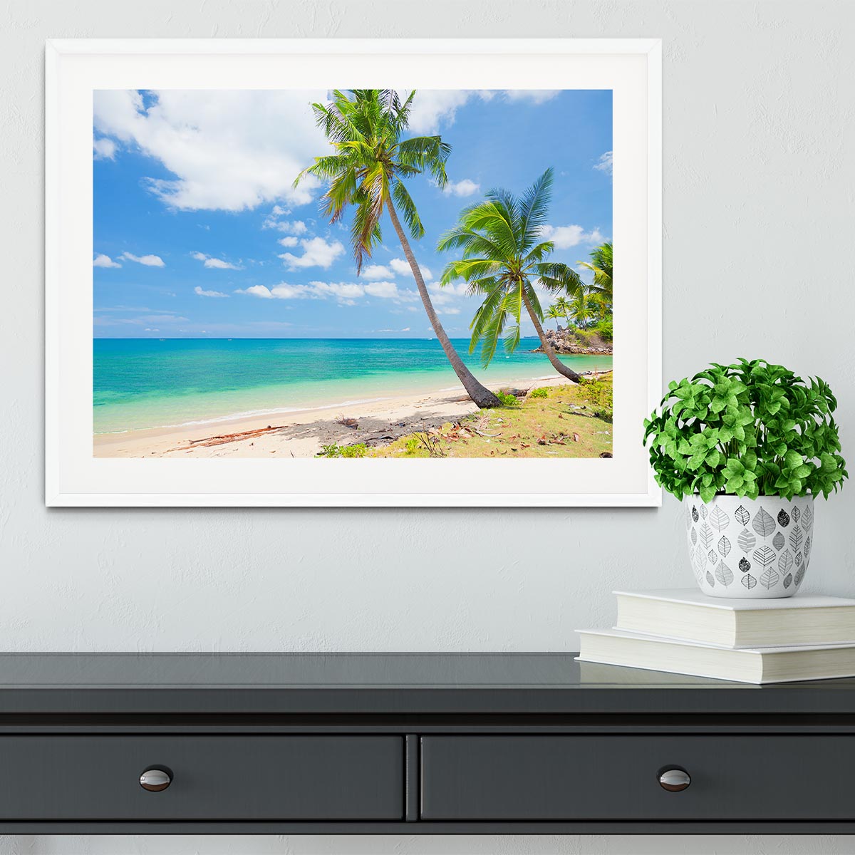 tropical beach with coconut palm Framed Print - Canvas Art Rocks - 5