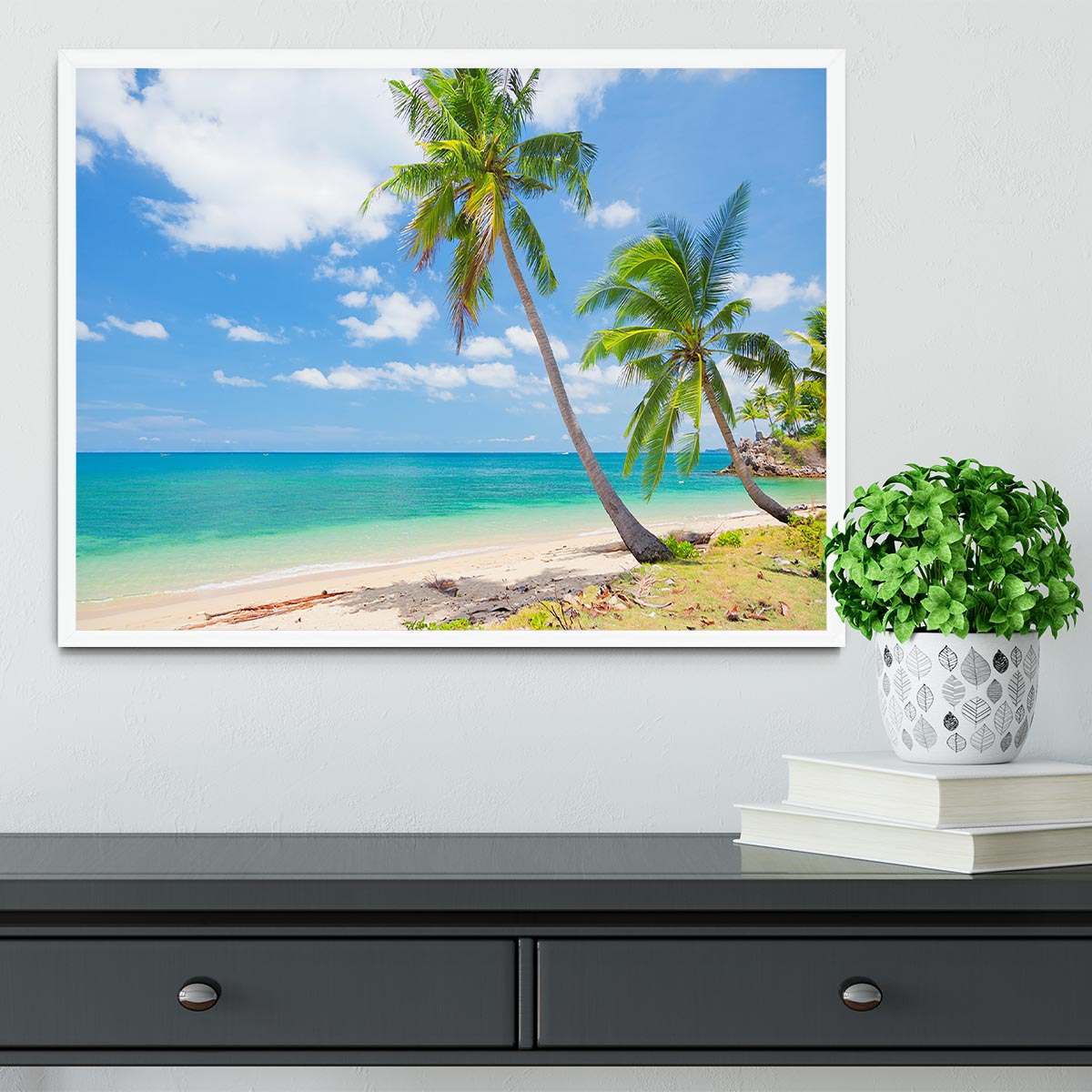 tropical beach with coconut palm Framed Print - Canvas Art Rocks -6