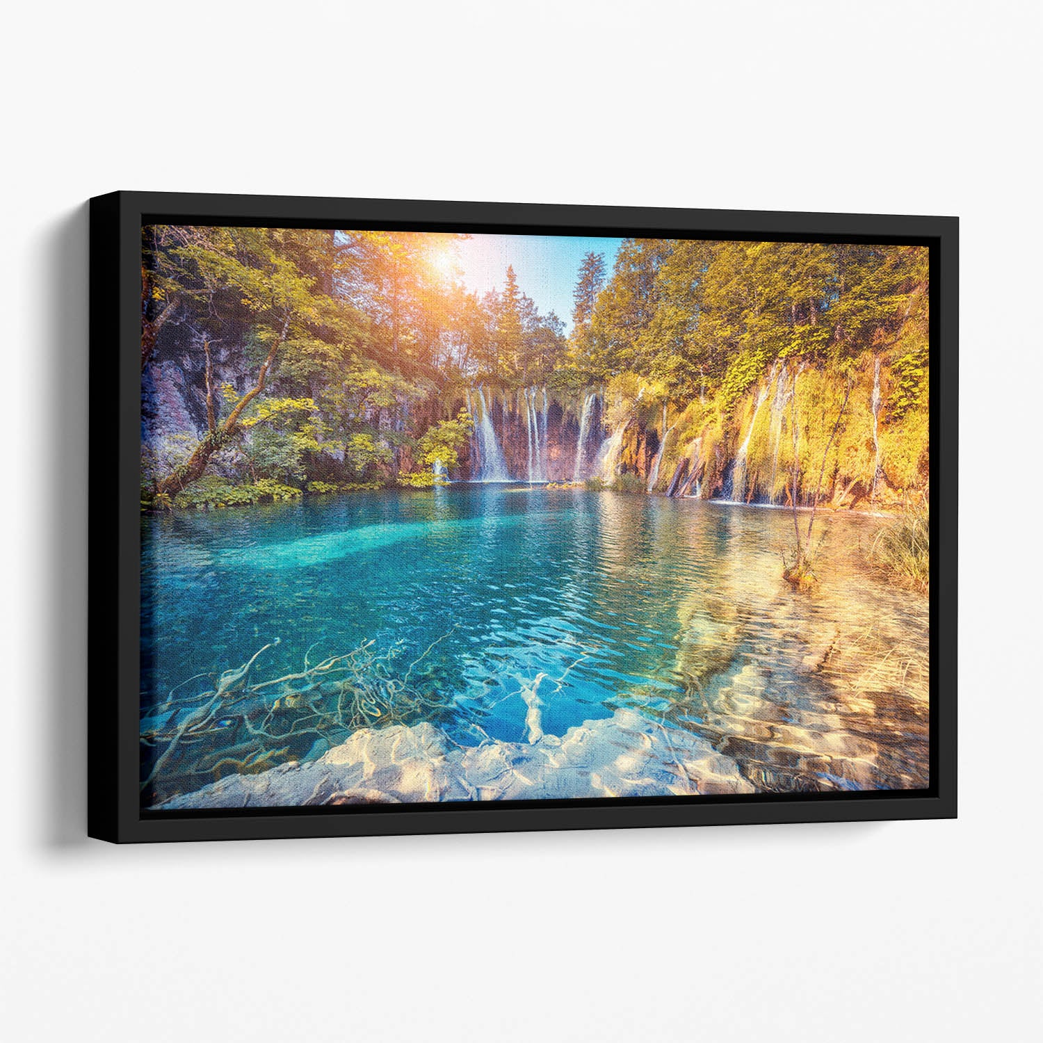 turquoise water and sunny beams Floating Framed Canvas