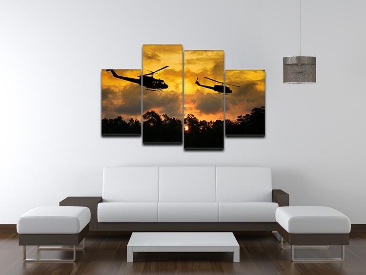 two helicopters flying over South Vietnam 4 Split Panel Canvas  - Canvas Art Rocks - 3