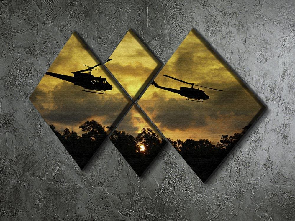 two helicopters flying over South Vietnam 4 Square Multi Panel Canvas  - Canvas Art Rocks - 2