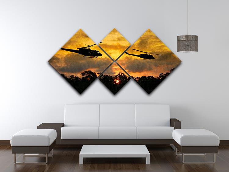 two helicopters flying over South Vietnam 4 Square Multi Panel Canvas  - Canvas Art Rocks - 3