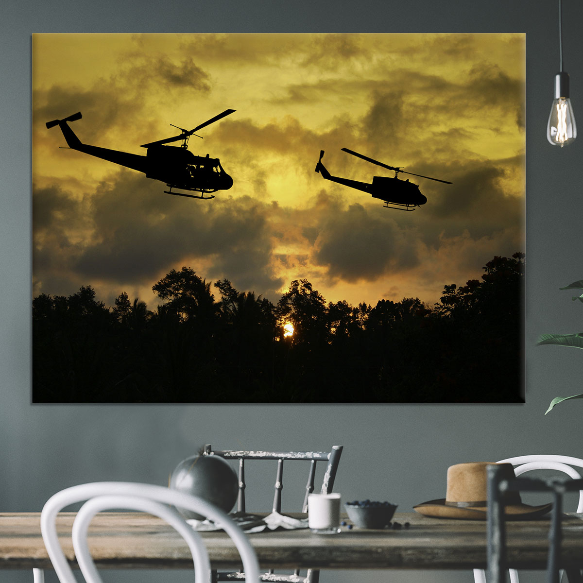 two helicopters flying over South Vietnam Canvas Print or Poster - Canvas Art Rocks - 3