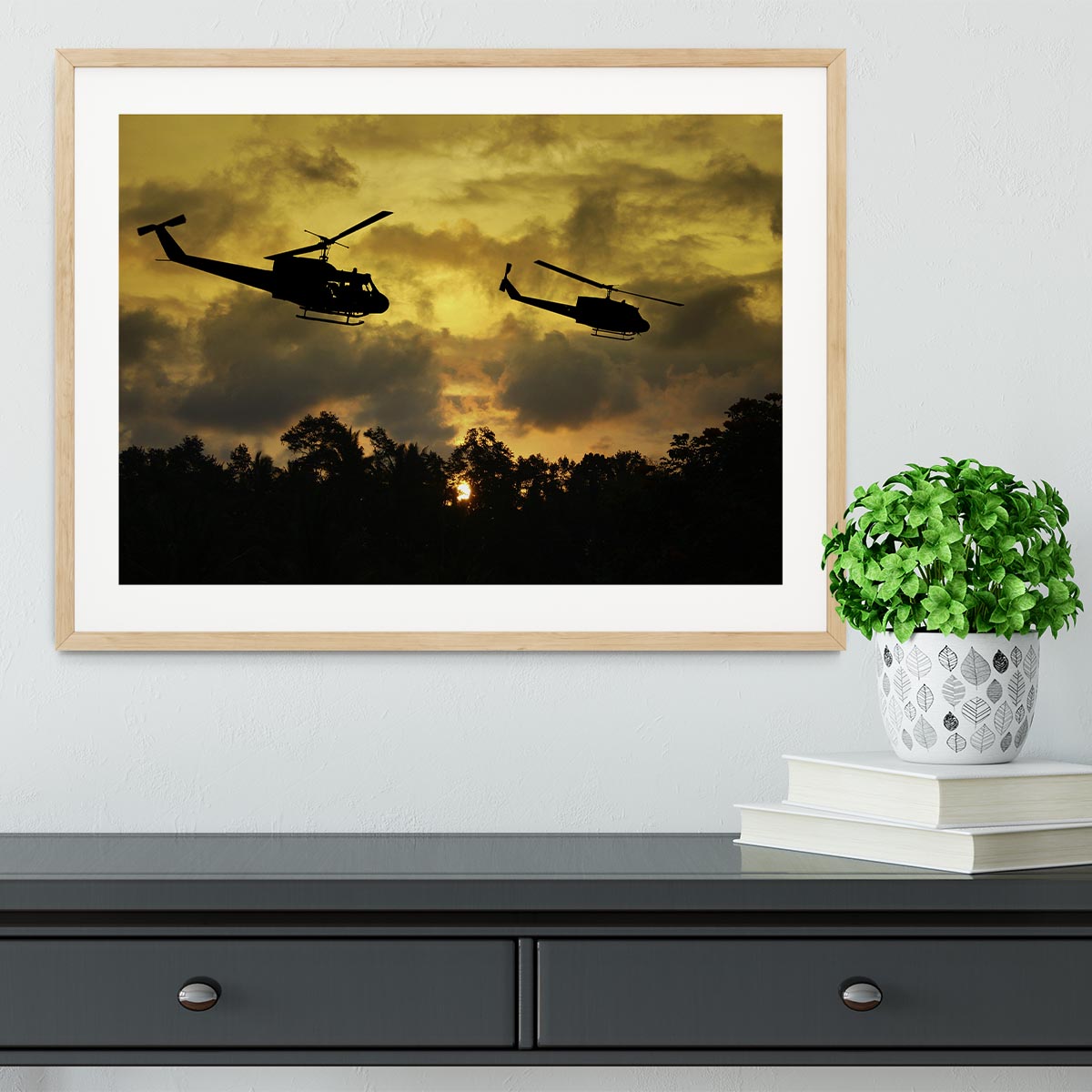 two helicopters flying over South Vietnam Framed Print - Canvas Art Rocks - 3