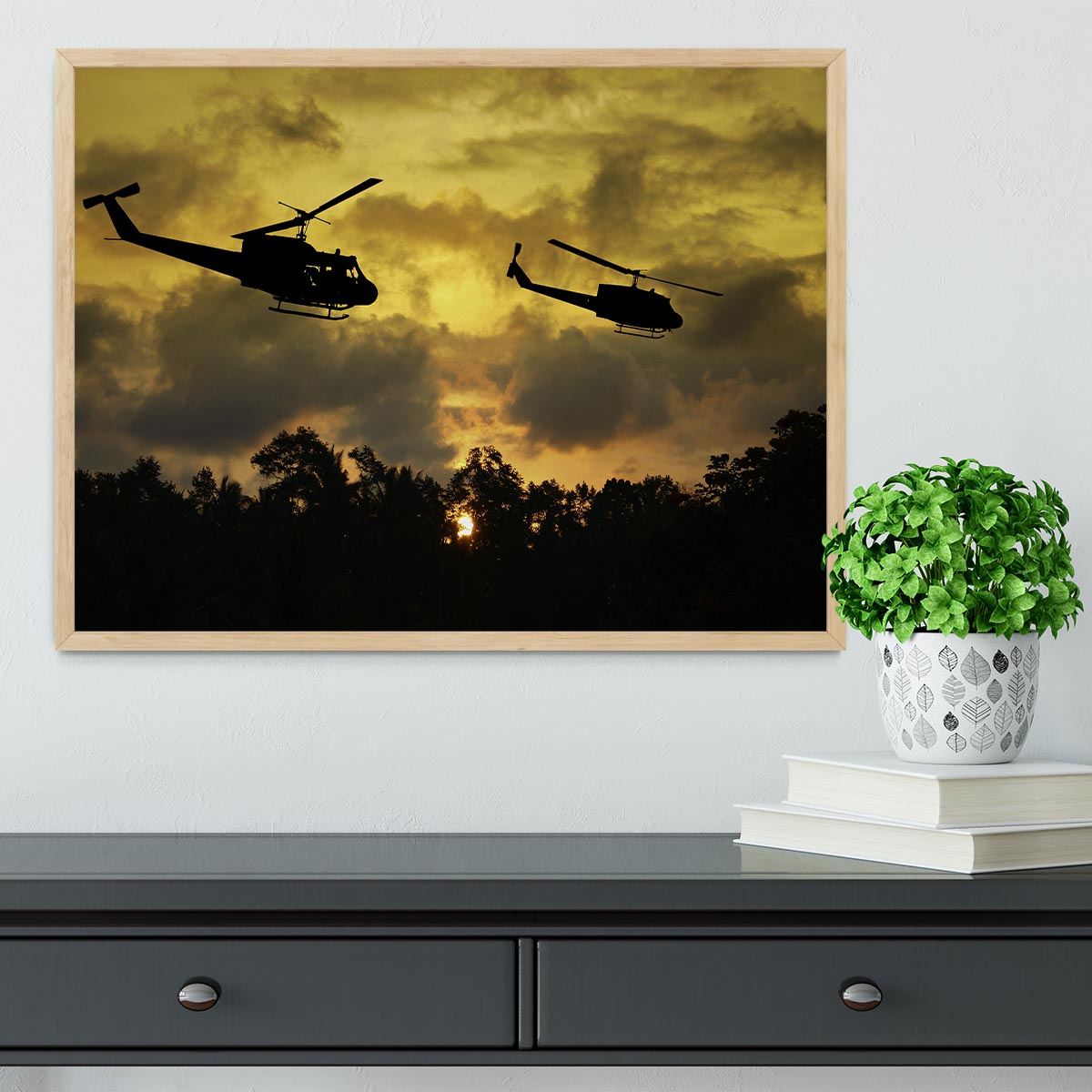 two helicopters flying over South Vietnam Framed Print - Canvas Art Rocks - 4