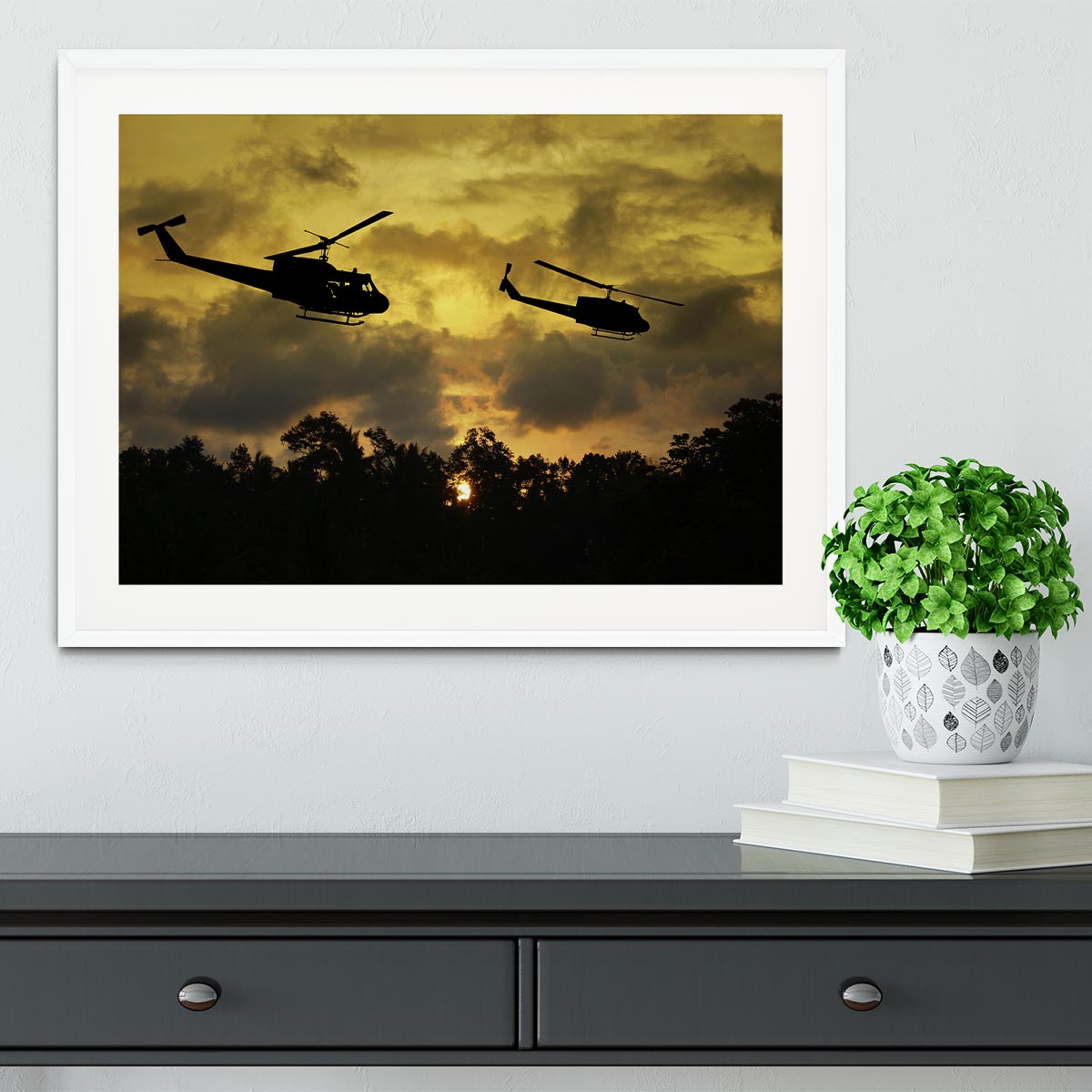 two helicopters flying over South Vietnam Framed Print - Canvas Art Rocks - 5