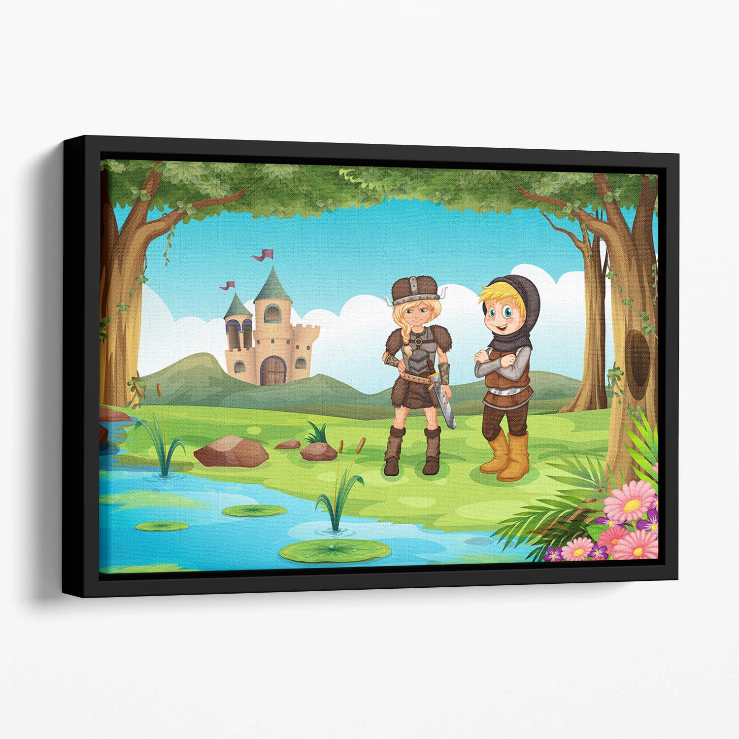 two worriors standing in forest Floating Framed Canvas