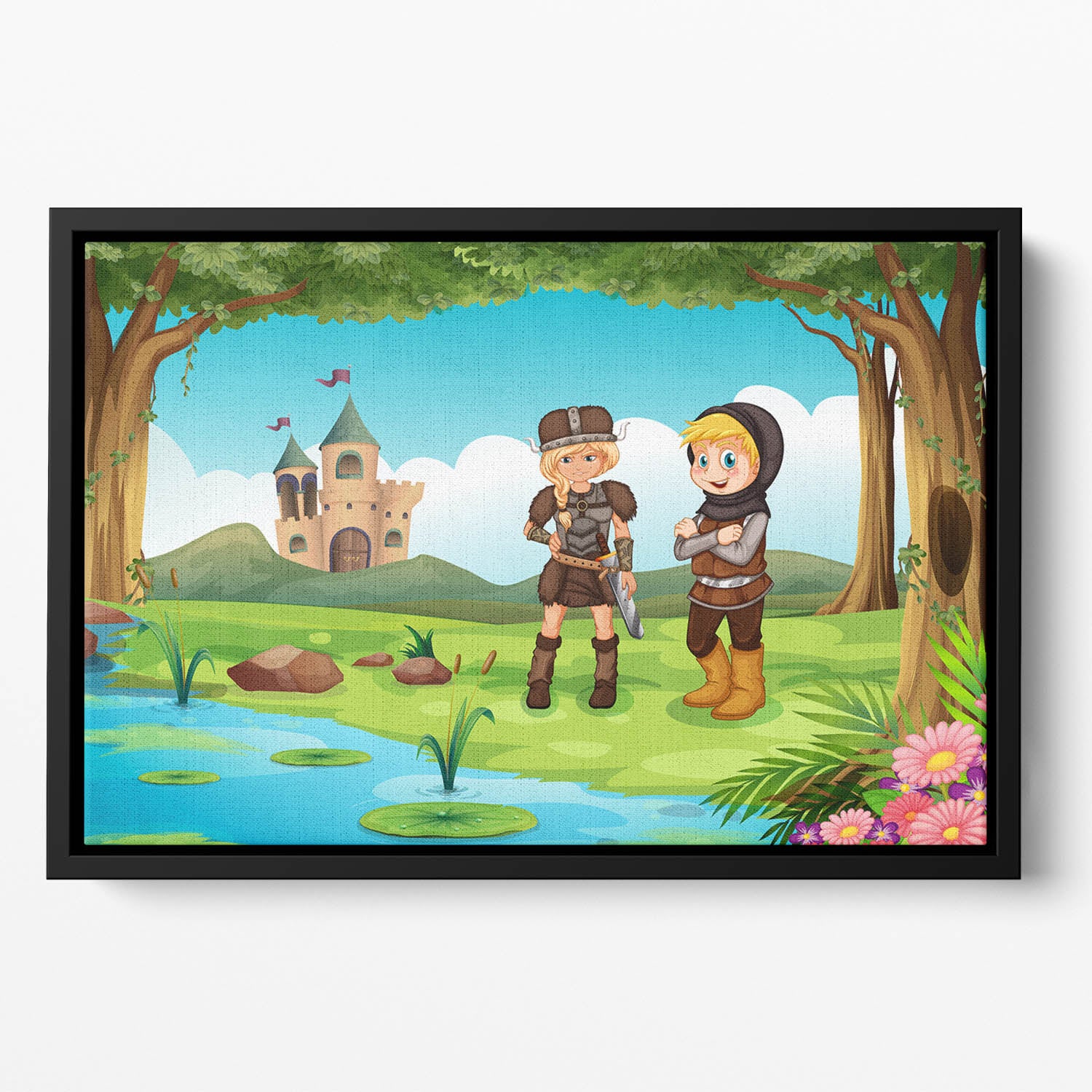 two worriors standing in forest Floating Framed Canvas