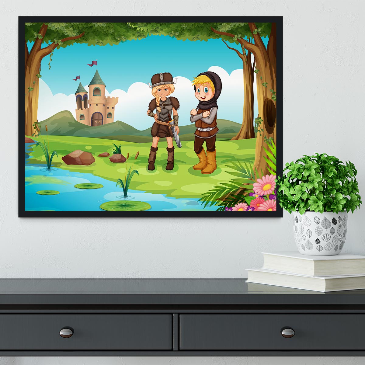 two worriors standing in forest Framed Print - Canvas Art Rocks - 2