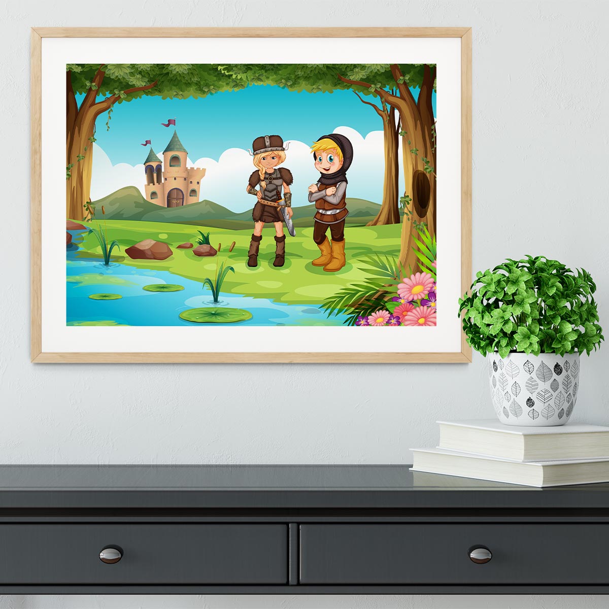 two worriors standing in forest Framed Print - Canvas Art Rocks - 3