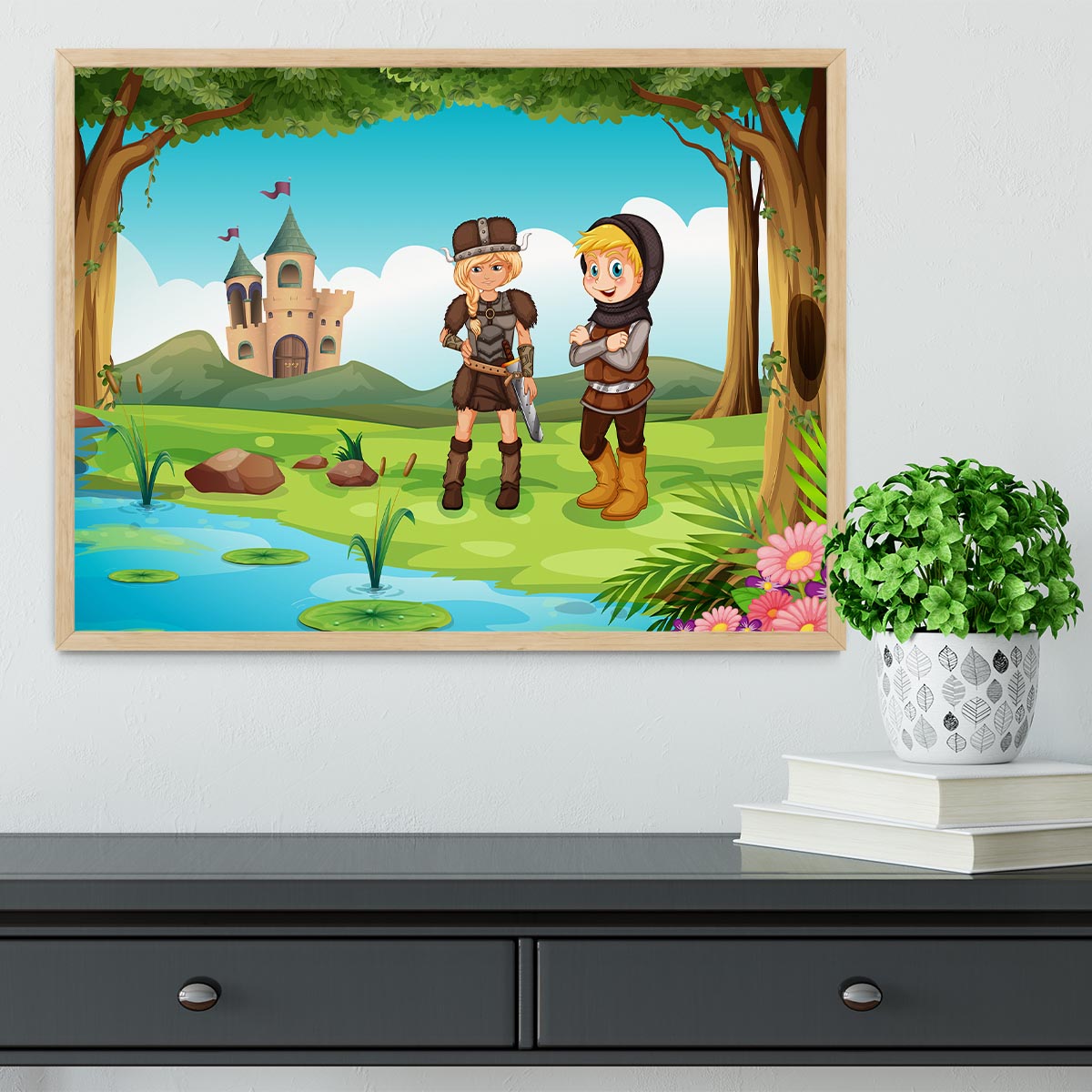 two worriors standing in forest Framed Print - Canvas Art Rocks - 4