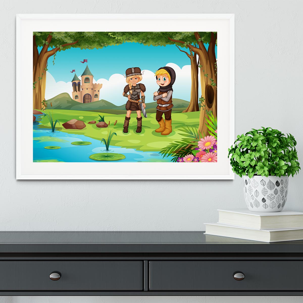 two worriors standing in forest Framed Print - Canvas Art Rocks - 5