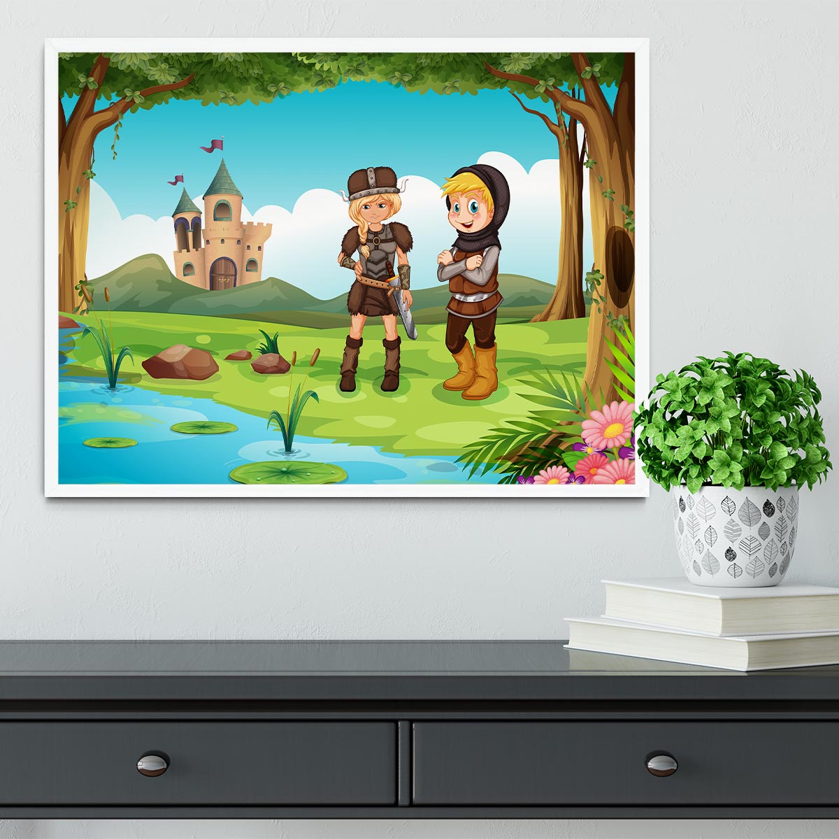 two worriors standing in forest Framed Print - Canvas Art Rocks -6