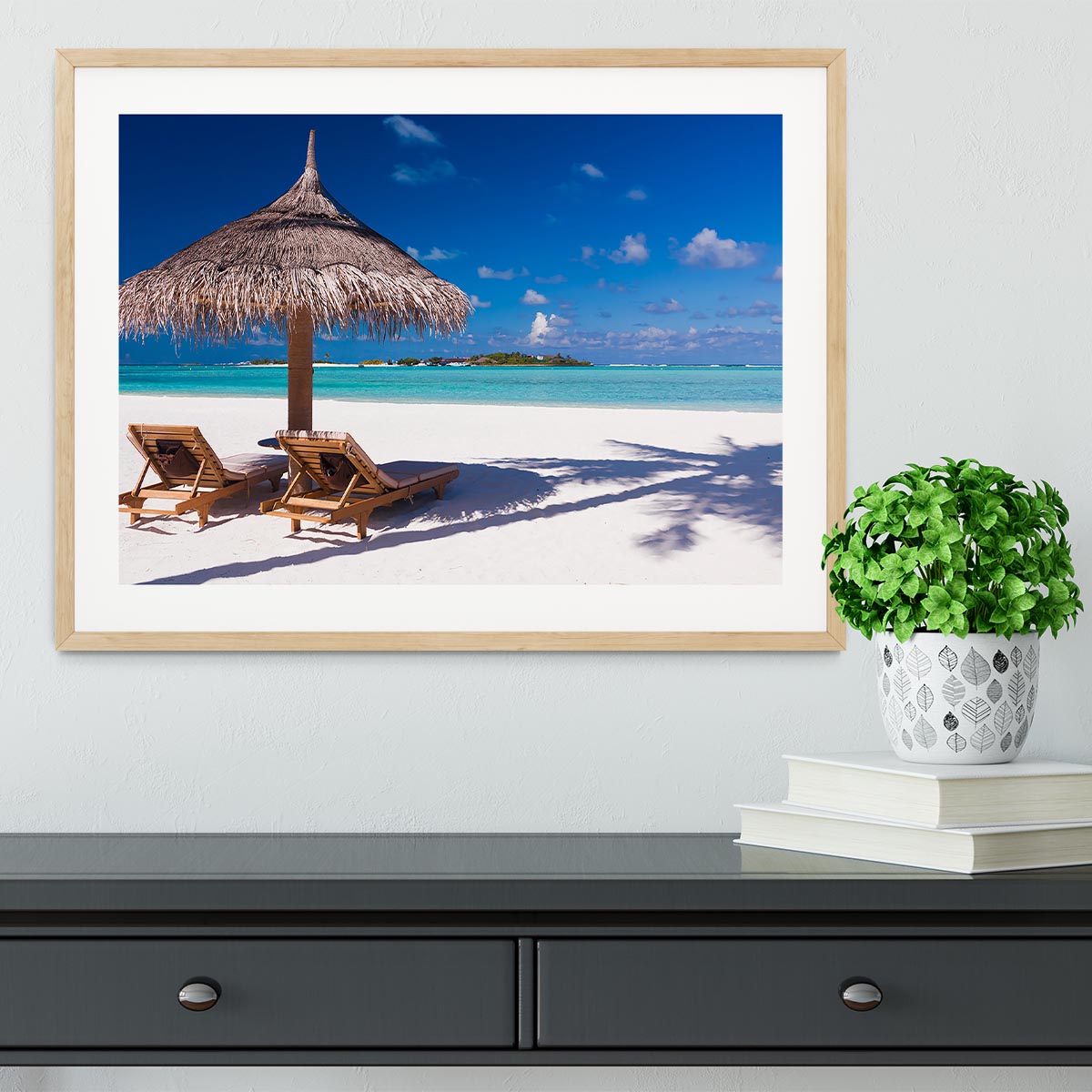 umbrella on a beach with shadow Framed Print - Canvas Art Rocks - 3