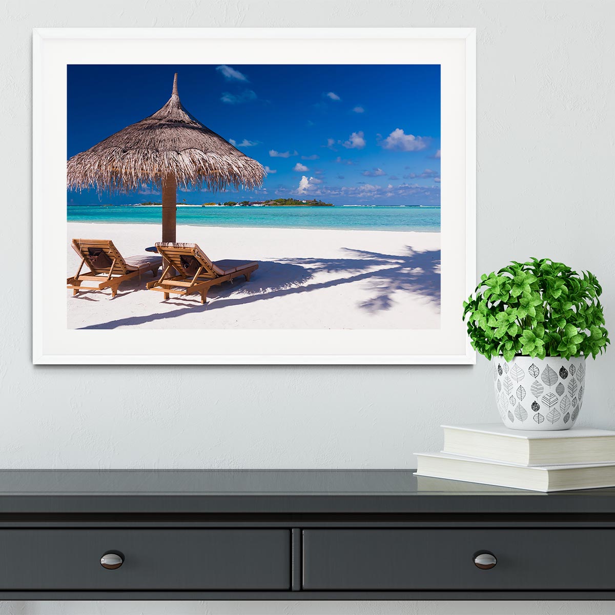 umbrella on a beach with shadow Framed Print - Canvas Art Rocks - 5