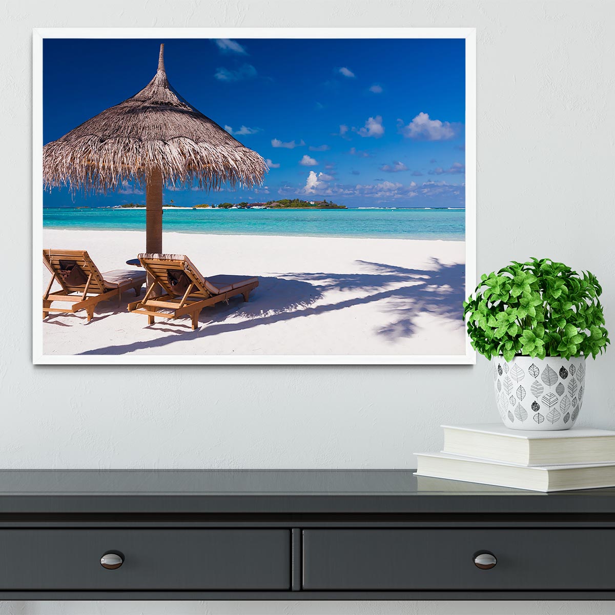 umbrella on a beach with shadow Framed Print - Canvas Art Rocks -6