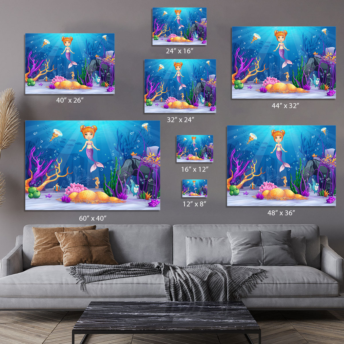underwater world with a funny fish and a mermaid Canvas Print or Poster - Canvas Art Rocks - 7