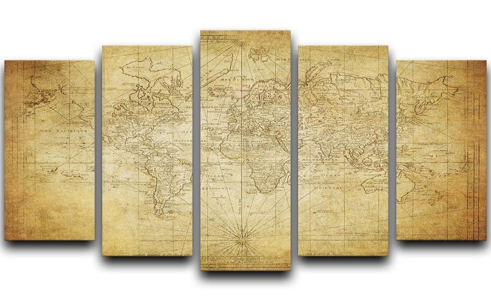 vintage map of the world 1778 5 Split Panel Canvas  - Canvas Art Rocks - 1