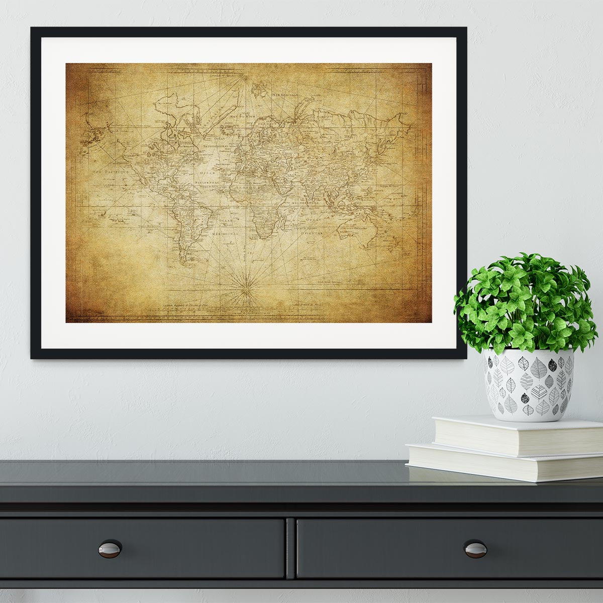 vintage map of the world 1778 Framed Print - Canvas Art Rocks - 1