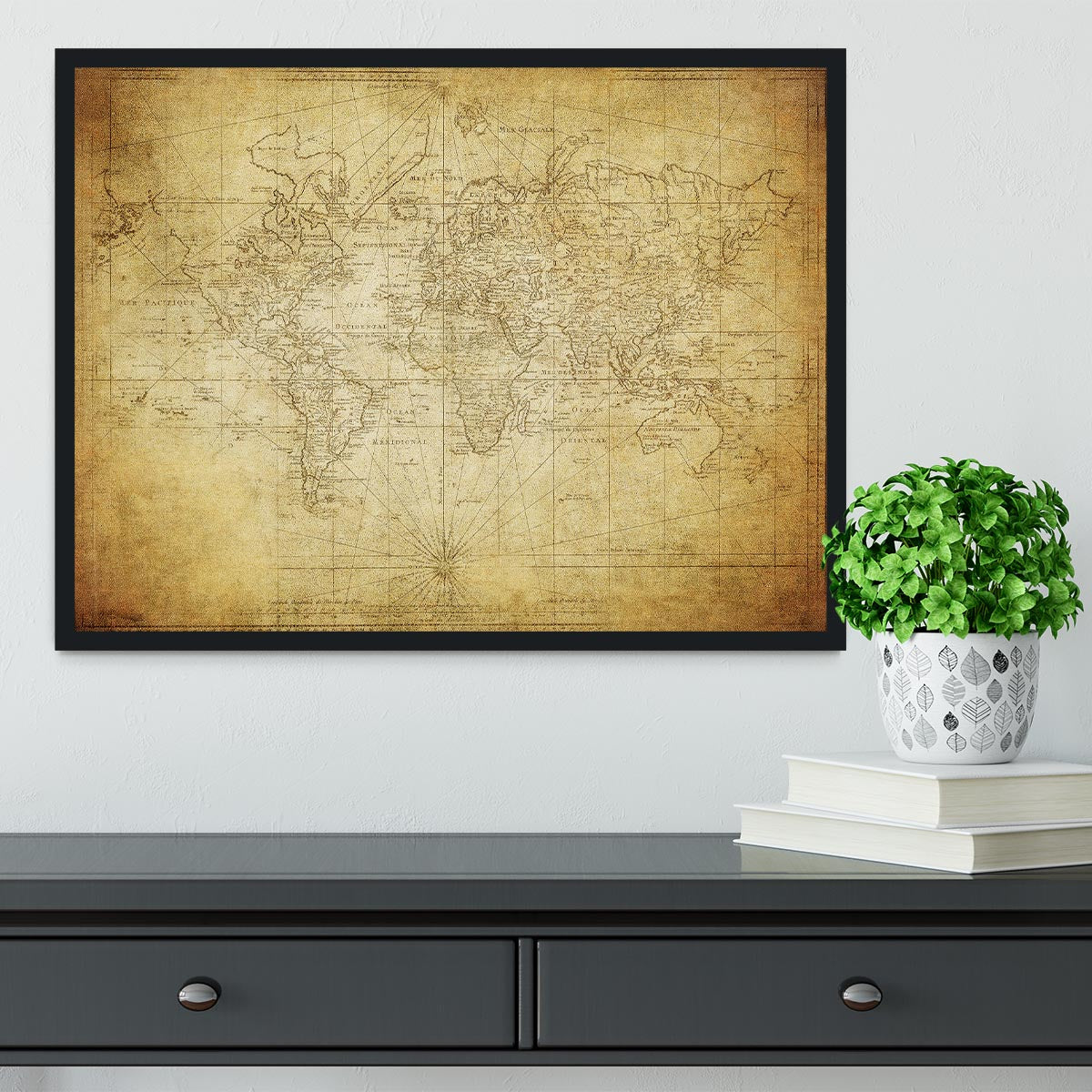 vintage map of the world 1778 Framed Print - Canvas Art Rocks - 2
