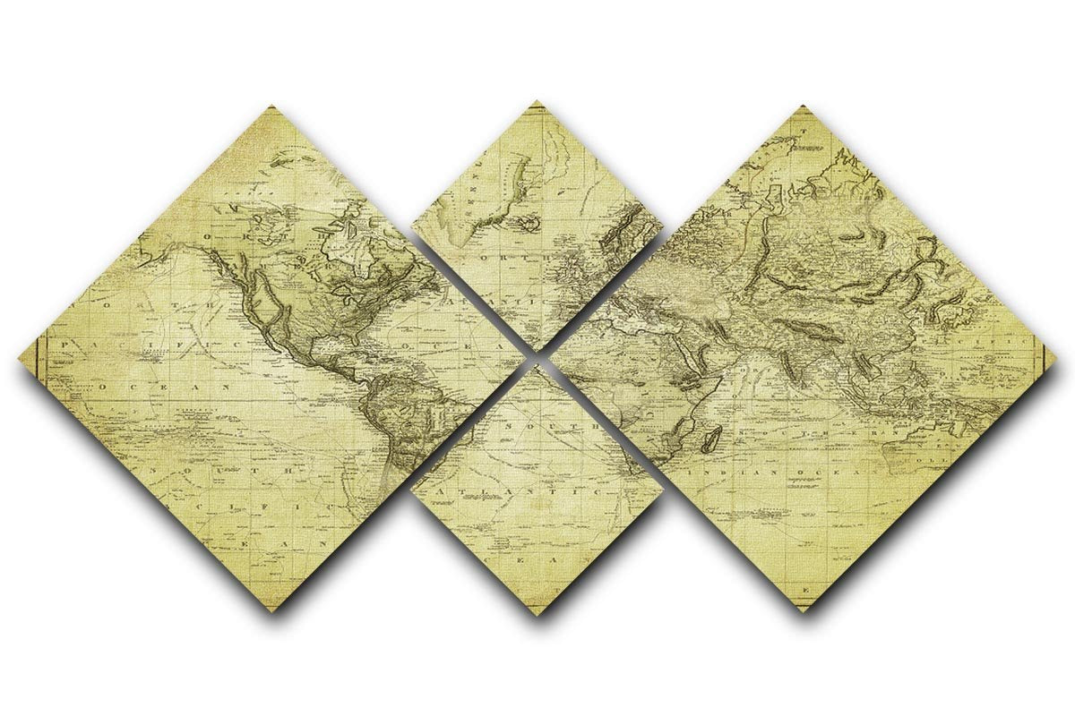 vintage map of the world 1831 4 Square Multi Panel Canvas  - Canvas Art Rocks - 1