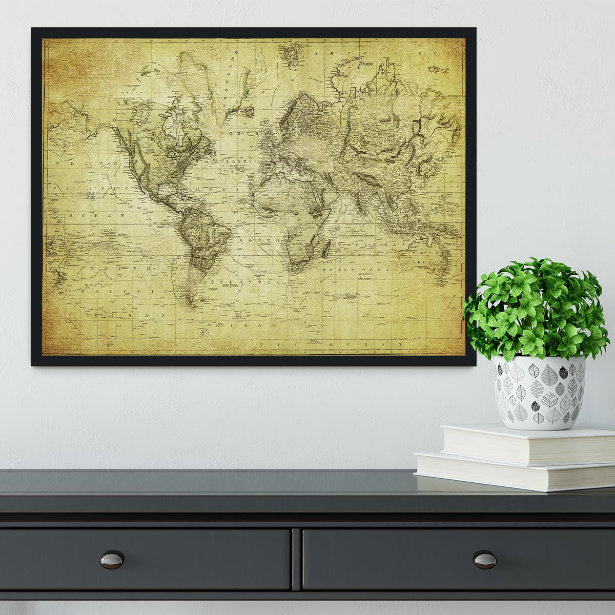 vintage map of the world 1831 Framed Print - Canvas Art Rocks - 2