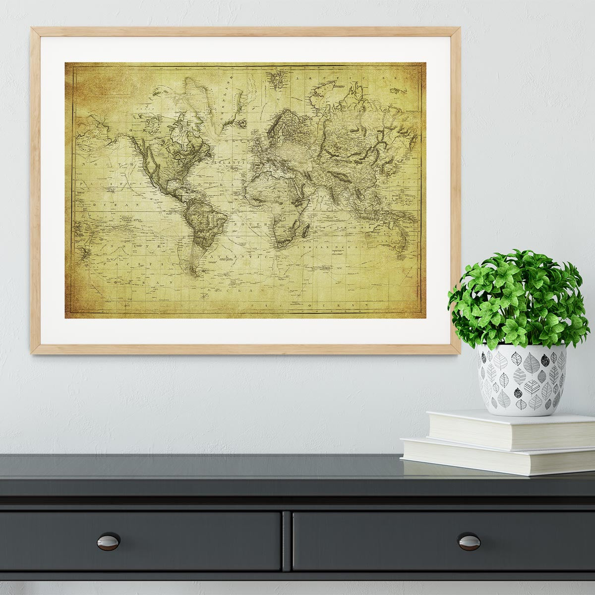 vintage map of the world 1831 Framed Print - Canvas Art Rocks - 3