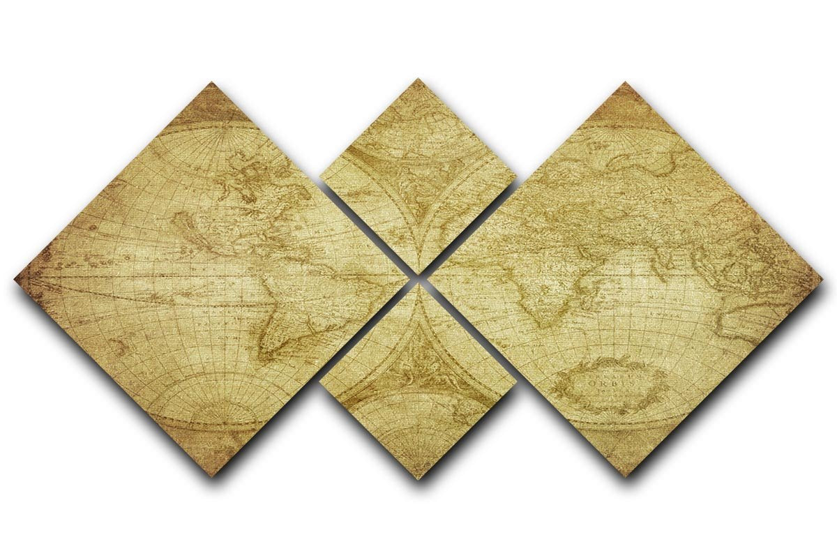vintage map of the world 4 Square Multi Panel Canvas  - Canvas Art Rocks - 1