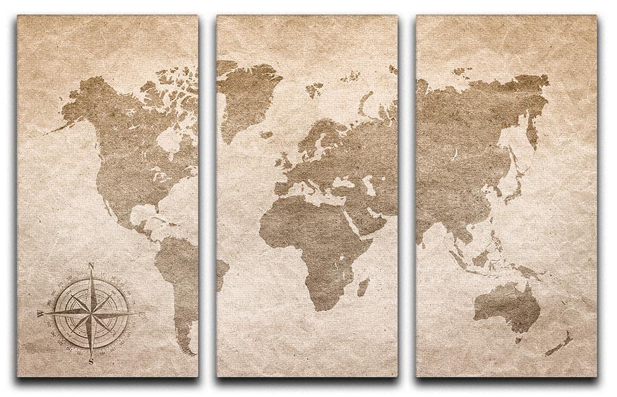 vintage paper with world map 3 Split Panel Canvas Print - Canvas Art Rocks - 1