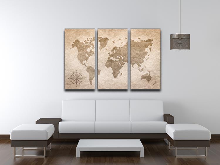 vintage paper with world map 3 Split Panel Canvas Print - Canvas Art Rocks - 3