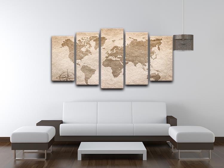 vintage paper with world map 5 Split Panel Canvas  - Canvas Art Rocks - 3