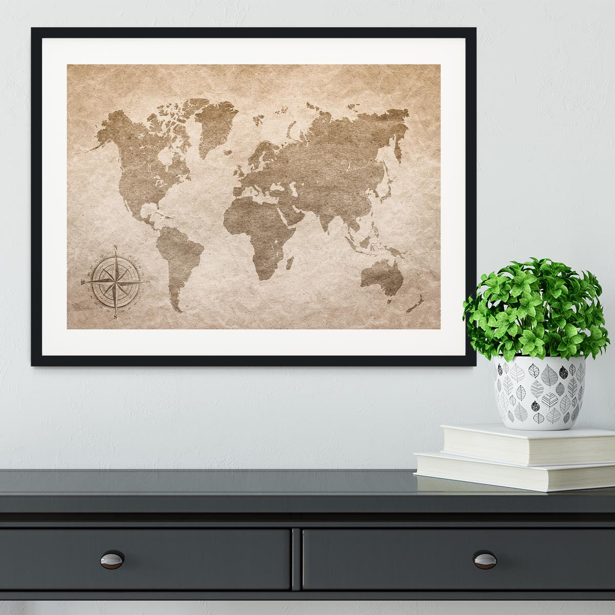 vintage paper with world map Framed Print - Canvas Art Rocks - 1