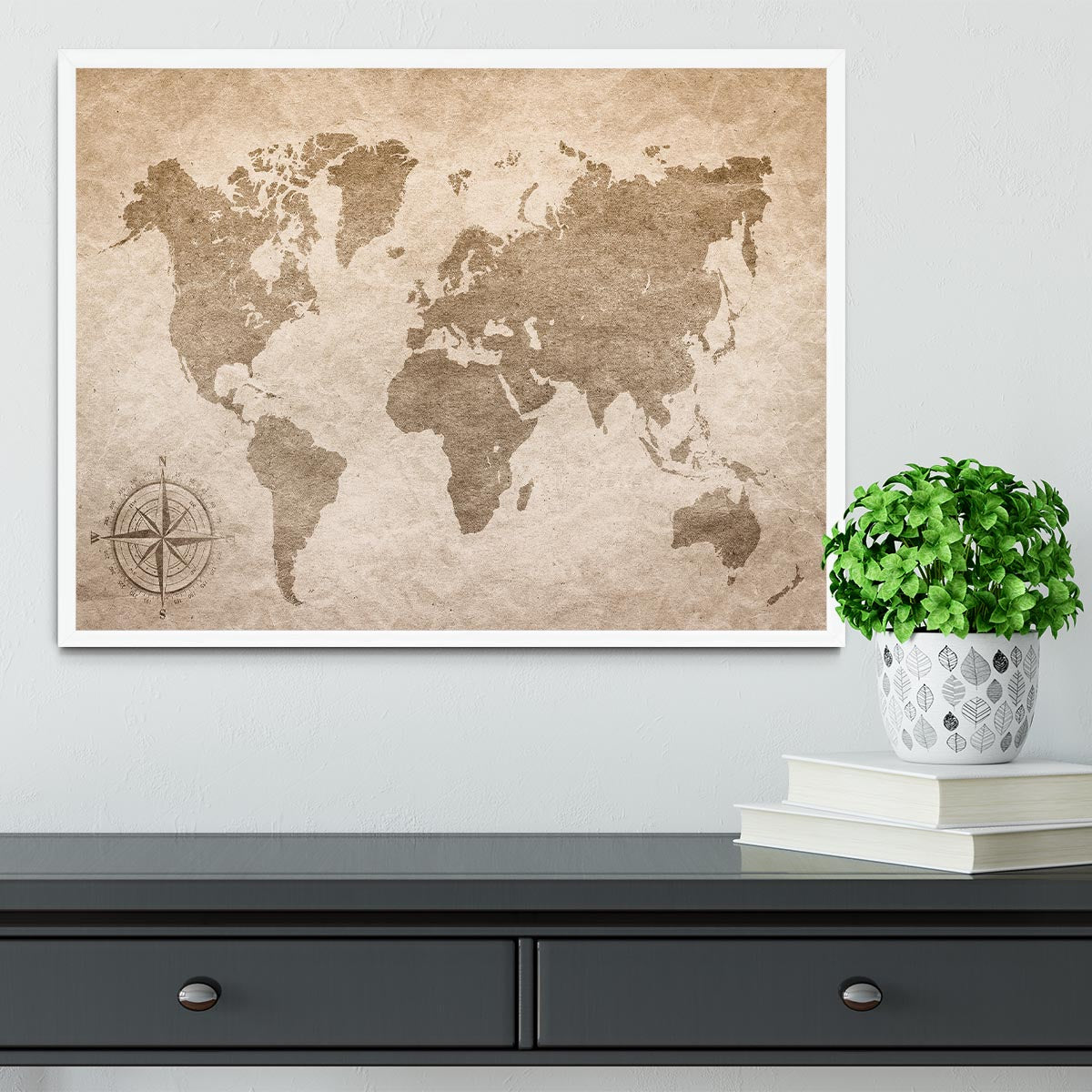 vintage paper with world map Framed Print - Canvas Art Rocks -6
