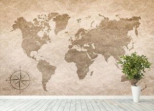 vintage paper with world map Wall Mural Wallpaper - Canvas Art Rocks - 4