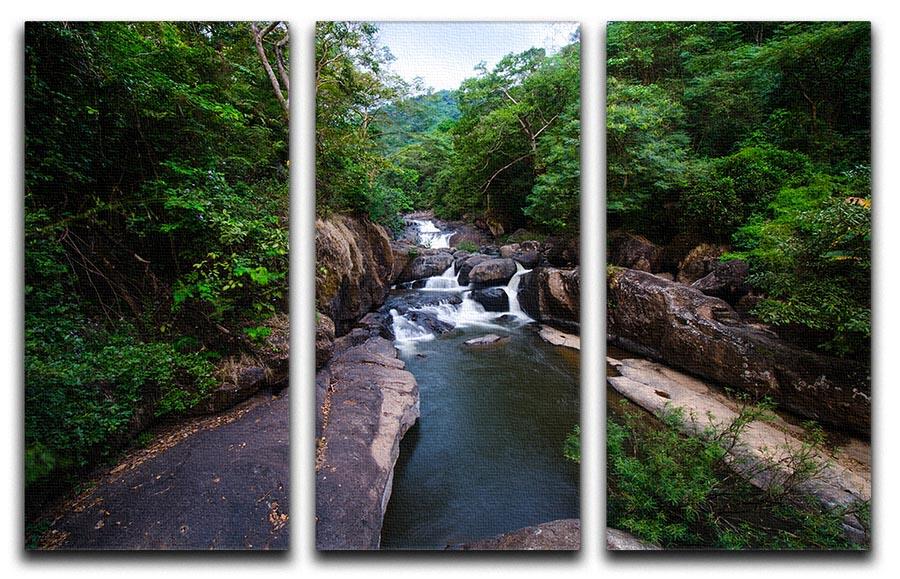 water fall in the forest 3 Split Panel Canvas Print - Canvas Art Rocks - 1
