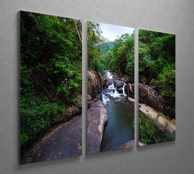water fall in the forest 3 Split Panel Canvas Print - Canvas Art Rocks - 2