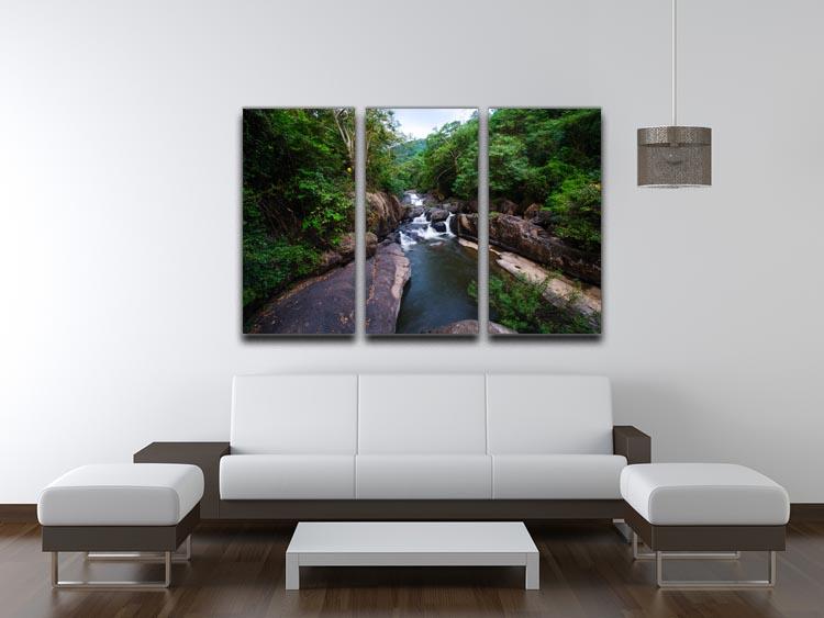water fall in the forest 3 Split Panel Canvas Print - Canvas Art Rocks - 3