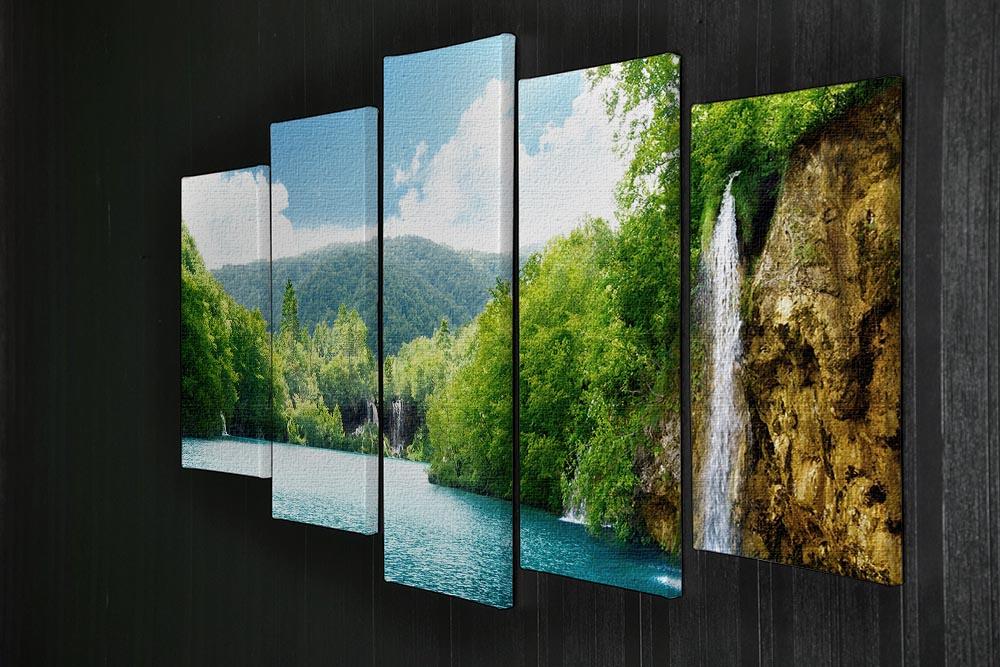 waterfall in deep forest 5 Split Panel Canvas  - Canvas Art Rocks - 2