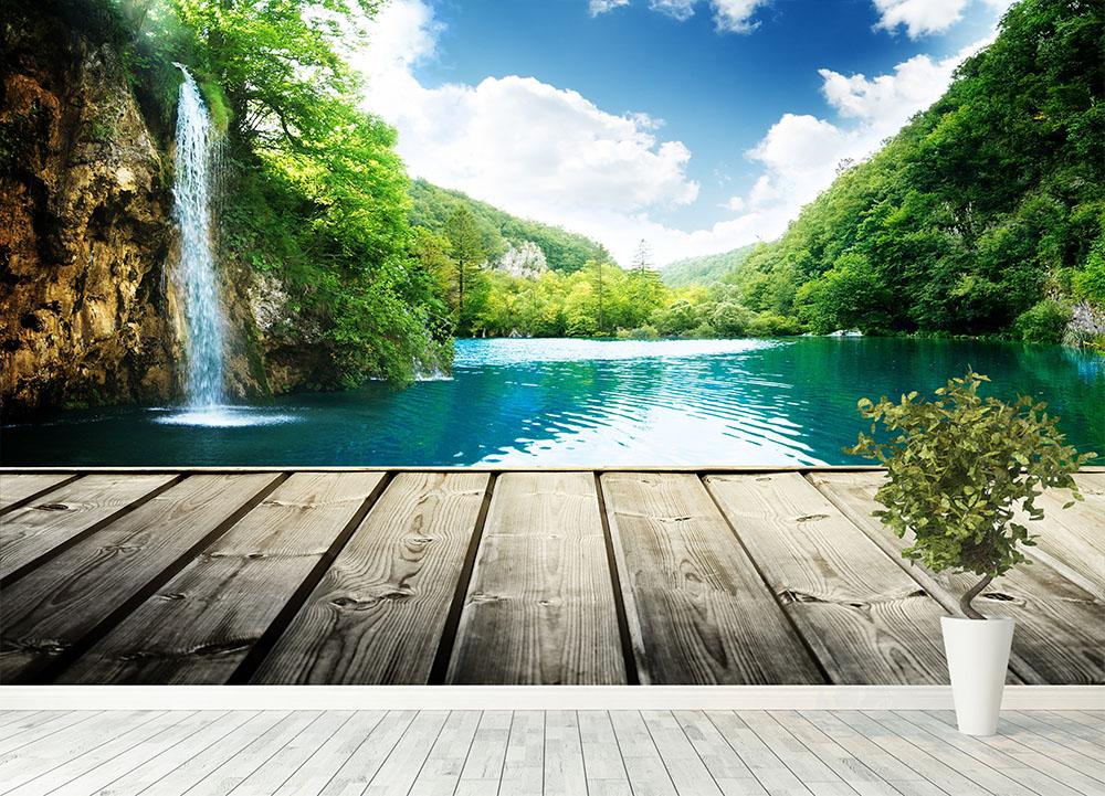 Amazon.com: Green Landscape Waterfall Wall Mural, 3D Jungle Photo Wallpaper,  Home Decor TV Background Large Art Wall Painting for Living Room Bedroom  144