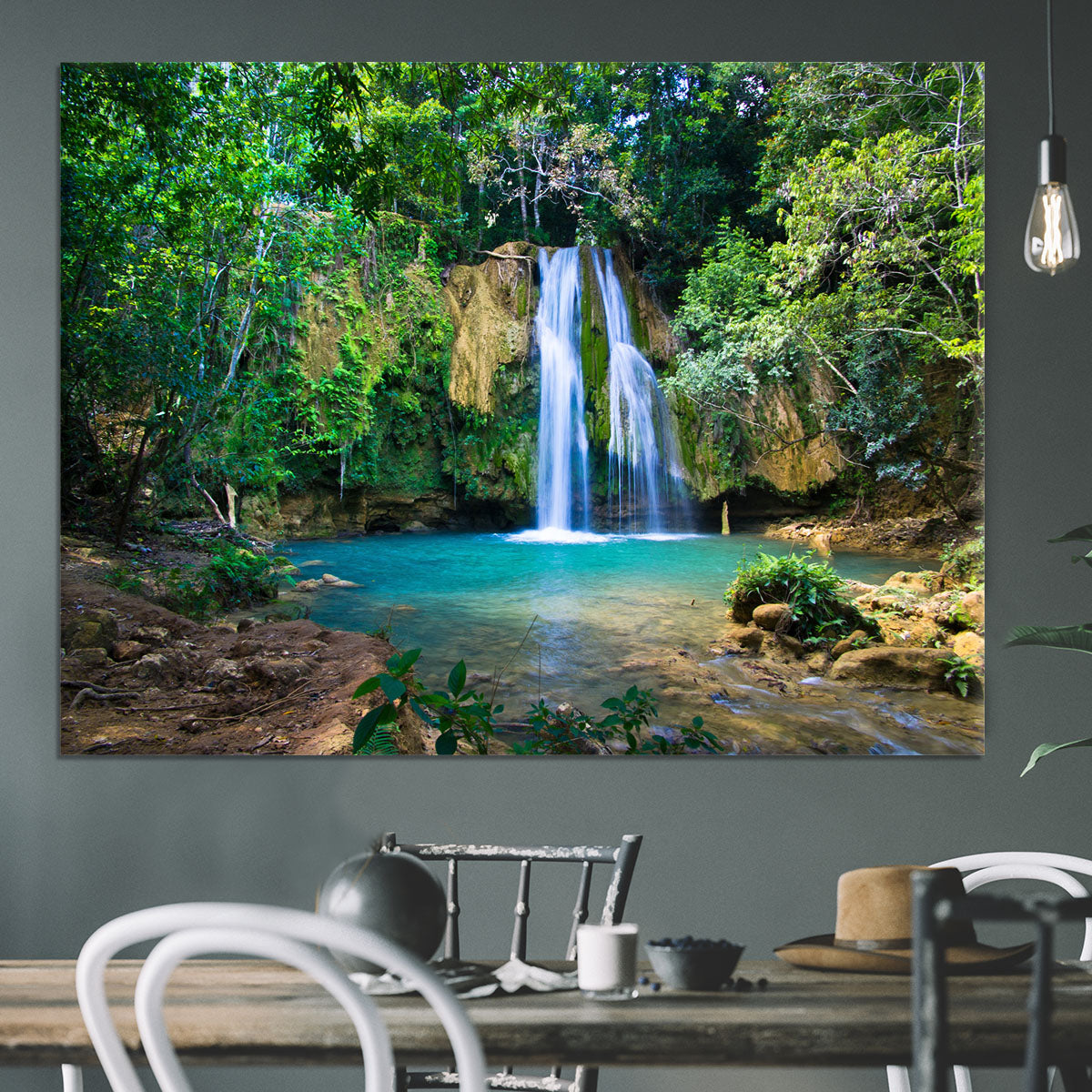 waterfall in deep green forest Canvas Print or Poster - Canvas Art Rocks - 3
