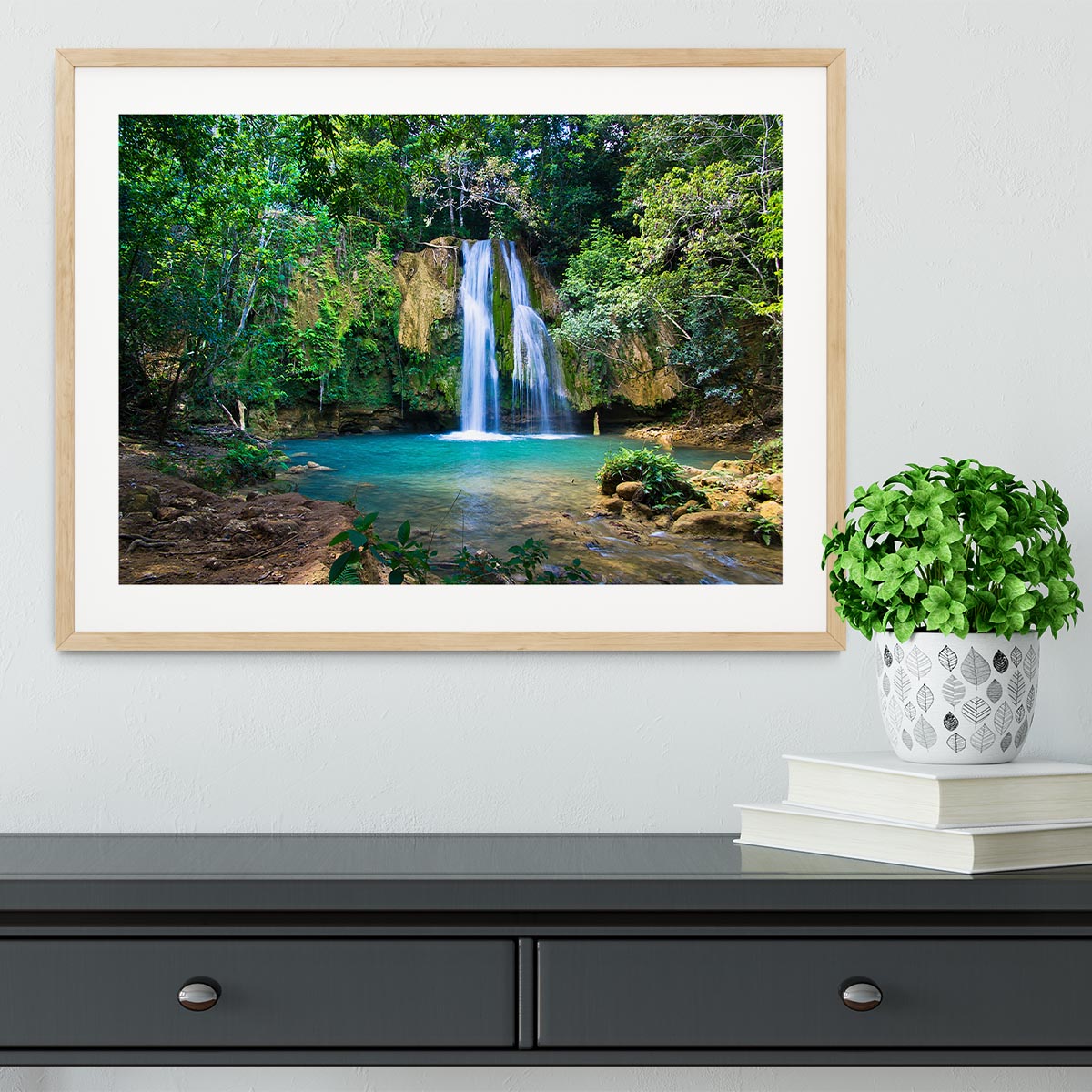 waterfall in deep green forest Framed Print - Canvas Art Rocks - 3