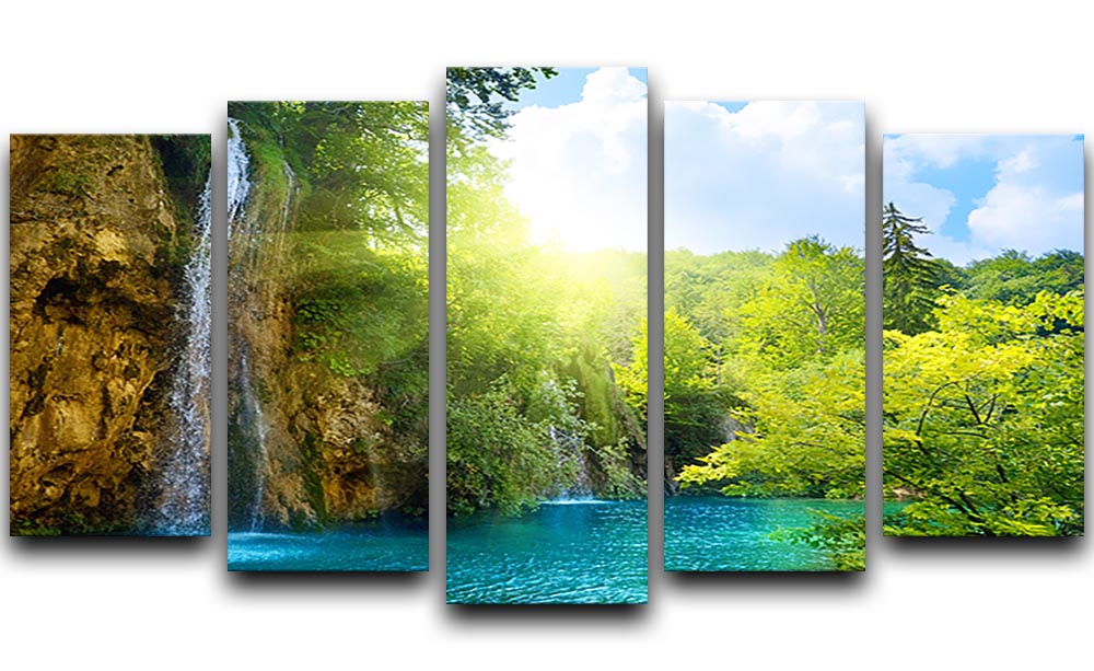 waterfalls in deep forest 5 Split Panel Canvas - Canvas Art Rocks - 1