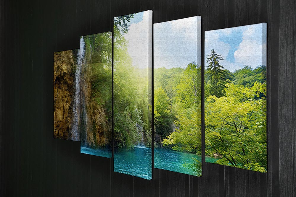 waterfalls in deep forest 5 Split Panel Canvas - Canvas Art Rocks - 2