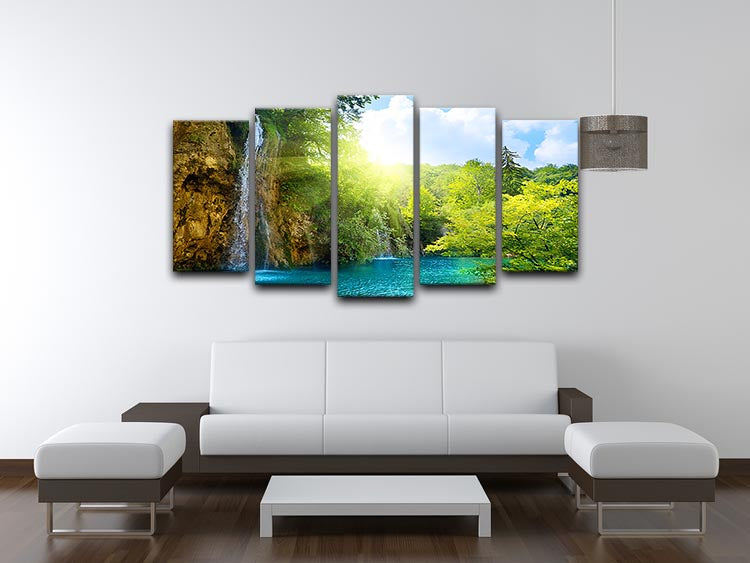 waterfalls in deep forest 5 Split Panel Canvas - Canvas Art Rocks - 3