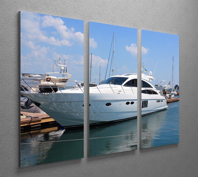 white yacht in marina 3 Split Panel Canvas Print - Canvas Art Rocks - 2
