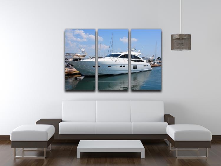 white yacht in marina 3 Split Panel Canvas Print - Canvas Art Rocks - 3