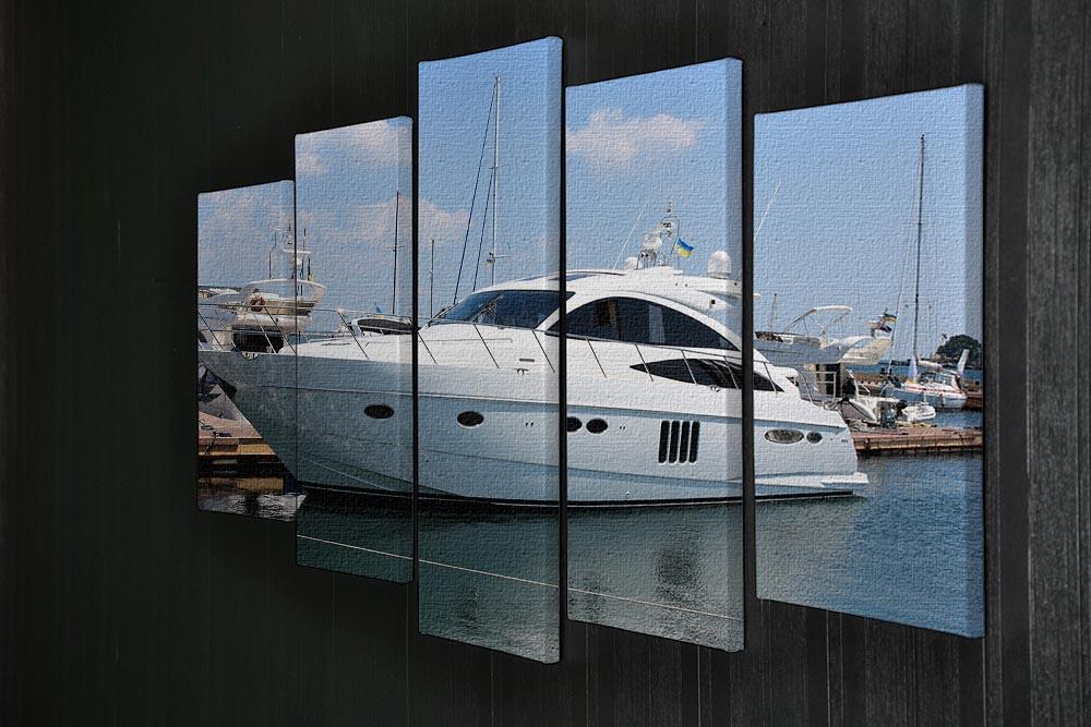 white yacht in marina 5 Split Panel Canvas  - Canvas Art Rocks - 2