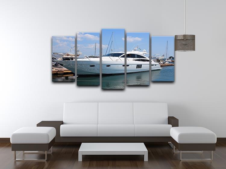 white yacht in marina 5 Split Panel Canvas  - Canvas Art Rocks - 3