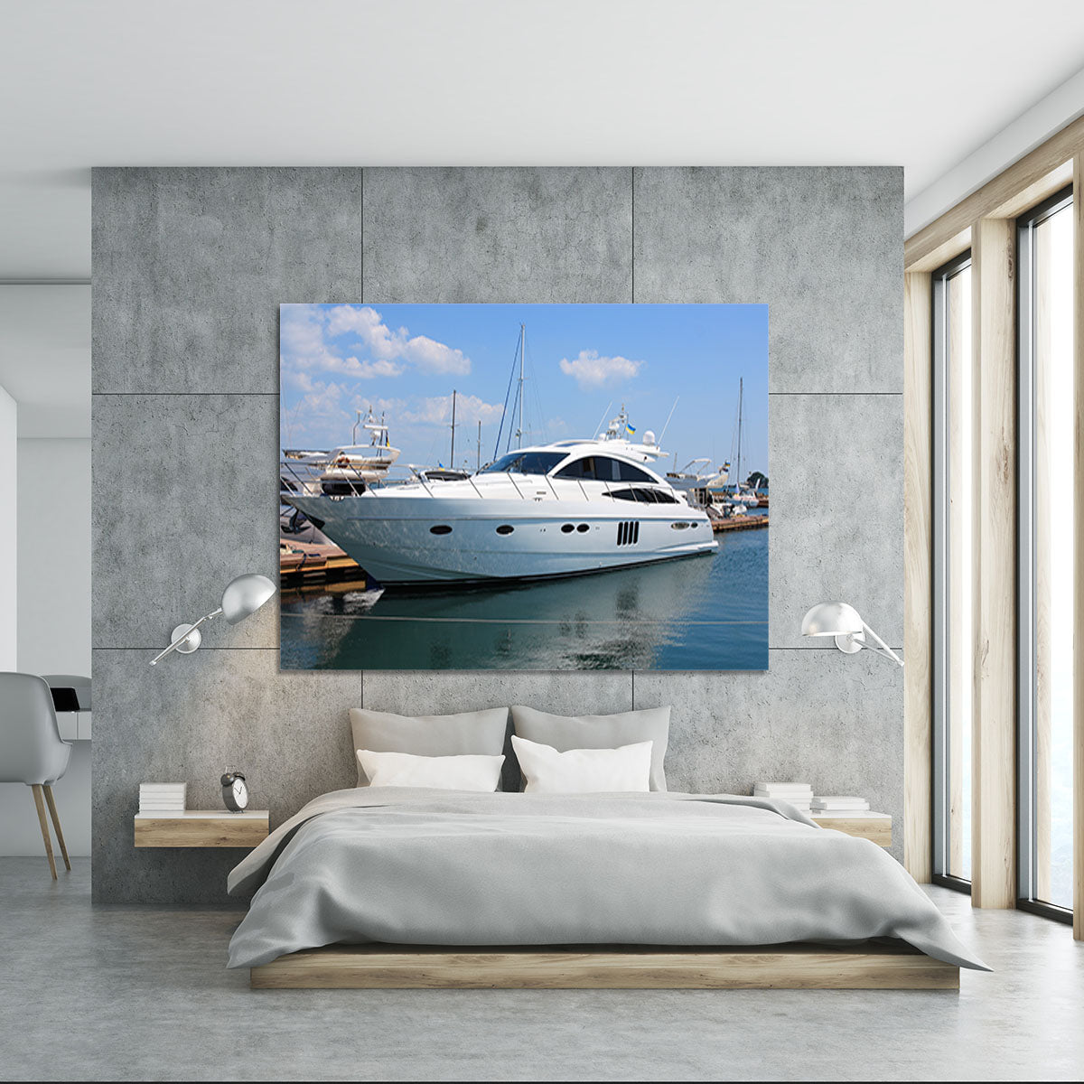 white yacht in marina Canvas Print or Poster - Canvas Art Rocks - 5