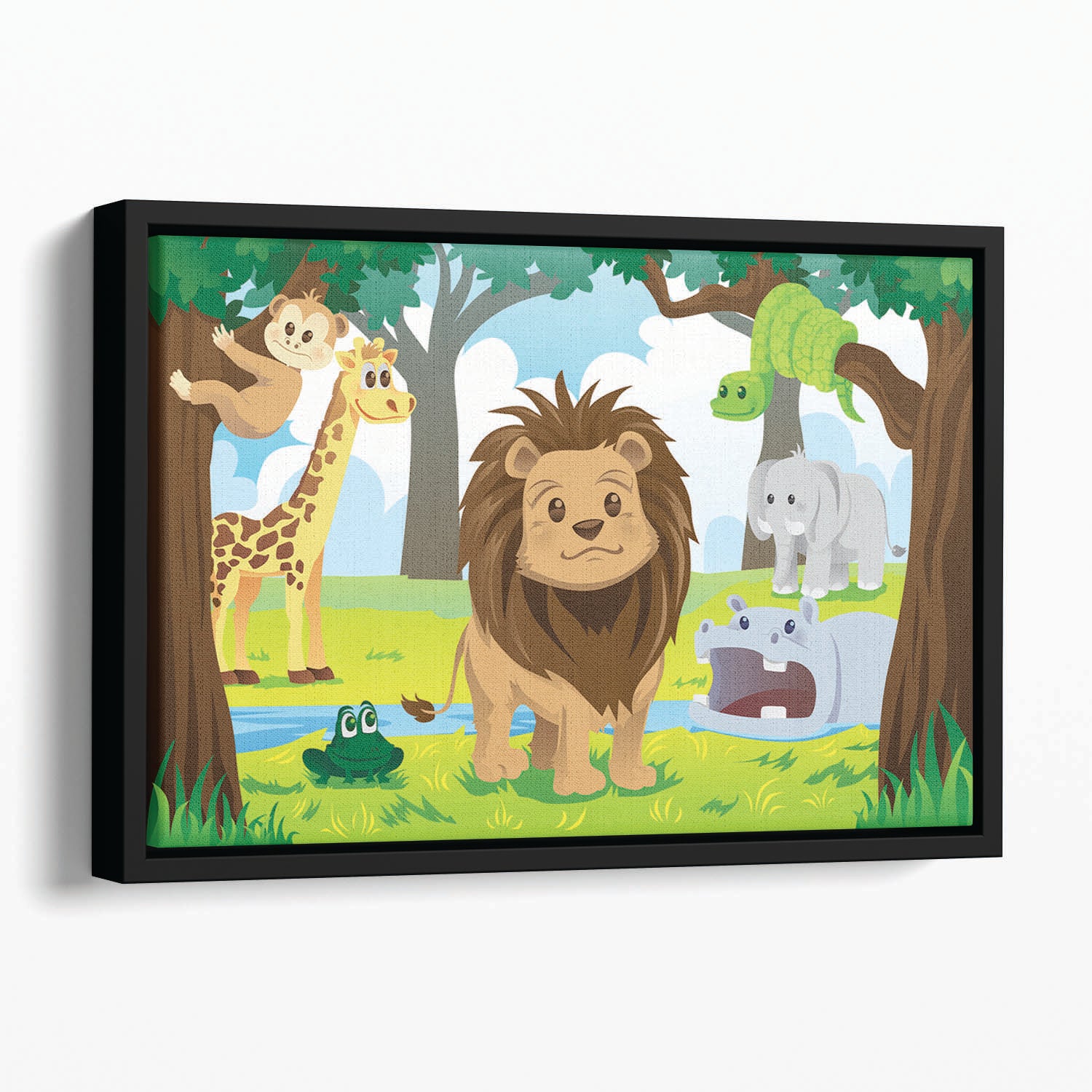 wild jungle animals in the animal kingdom Floating Framed Canvas
